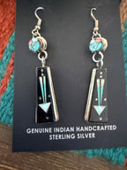 Handcrafted Multi Stone & Sterling Silver Inlay Sun Face Dangle Earrings