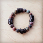 **Genuine Picasso Jasper and Wood Stretch Bracelet 810p