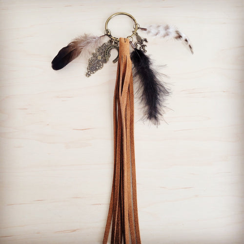 Boho Western Leather Boot Bling Charm Feather & Tree 500k