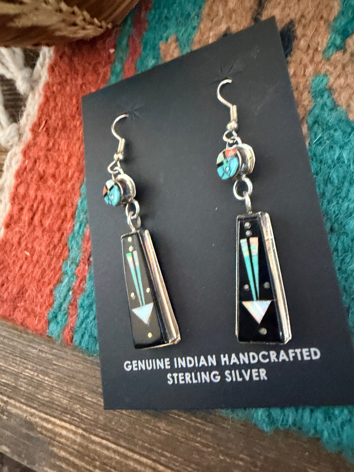 Handcrafted Multi Stone & Sterling Silver Inlay Sun Face Dangle Earrings