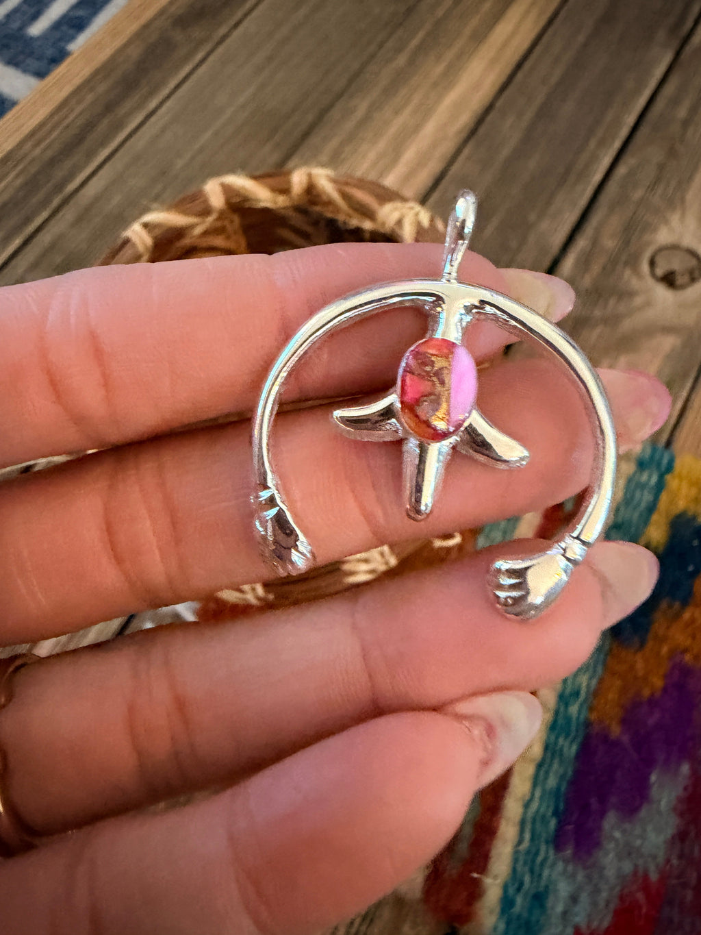 Handcrafted Sterling Silver & Pink Dream Mojave Naja Pendant by Joseph Martinez