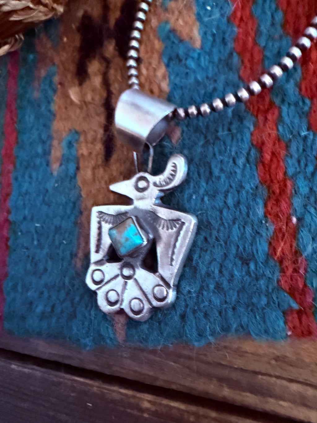 Handcrafted Sterling Silver & Turquoise Thunderbird Pendant by Chimney Butte