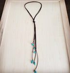 Leather Lasso Necklace with Turquoise Accents 251r