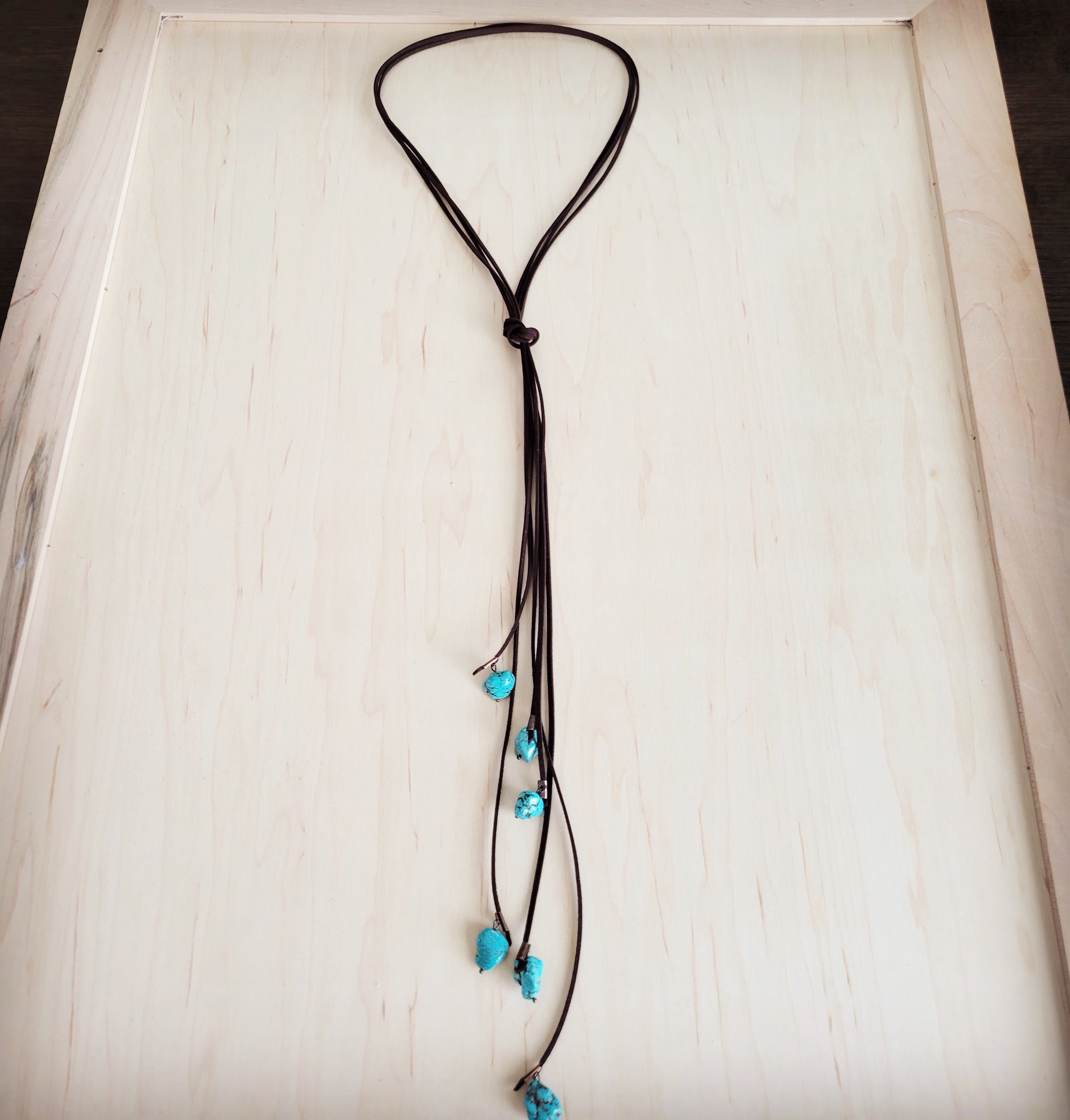Leather Lasso Necklace with Turquoise Accents 251r