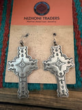 Handcrafted Old Pawn Sterling Silver Cross Dangle Earrings