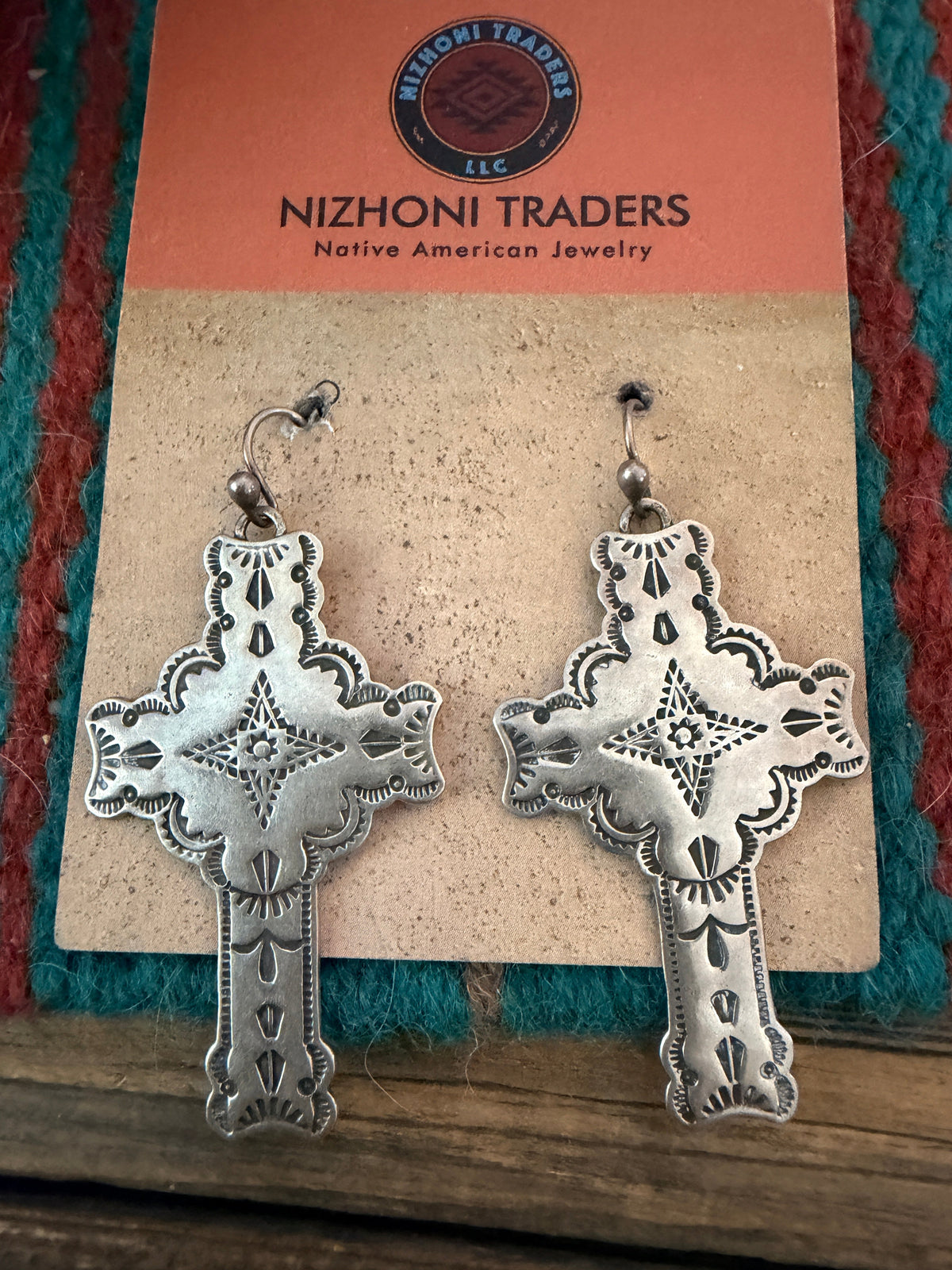 Handcrafted Old Pawn Sterling Silver Cross Dangle Earrings
