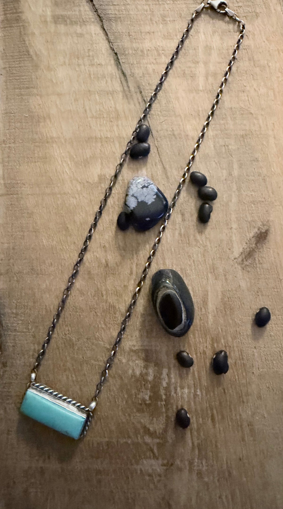 Native Made by C Belone Sterling and Kingman Necklace