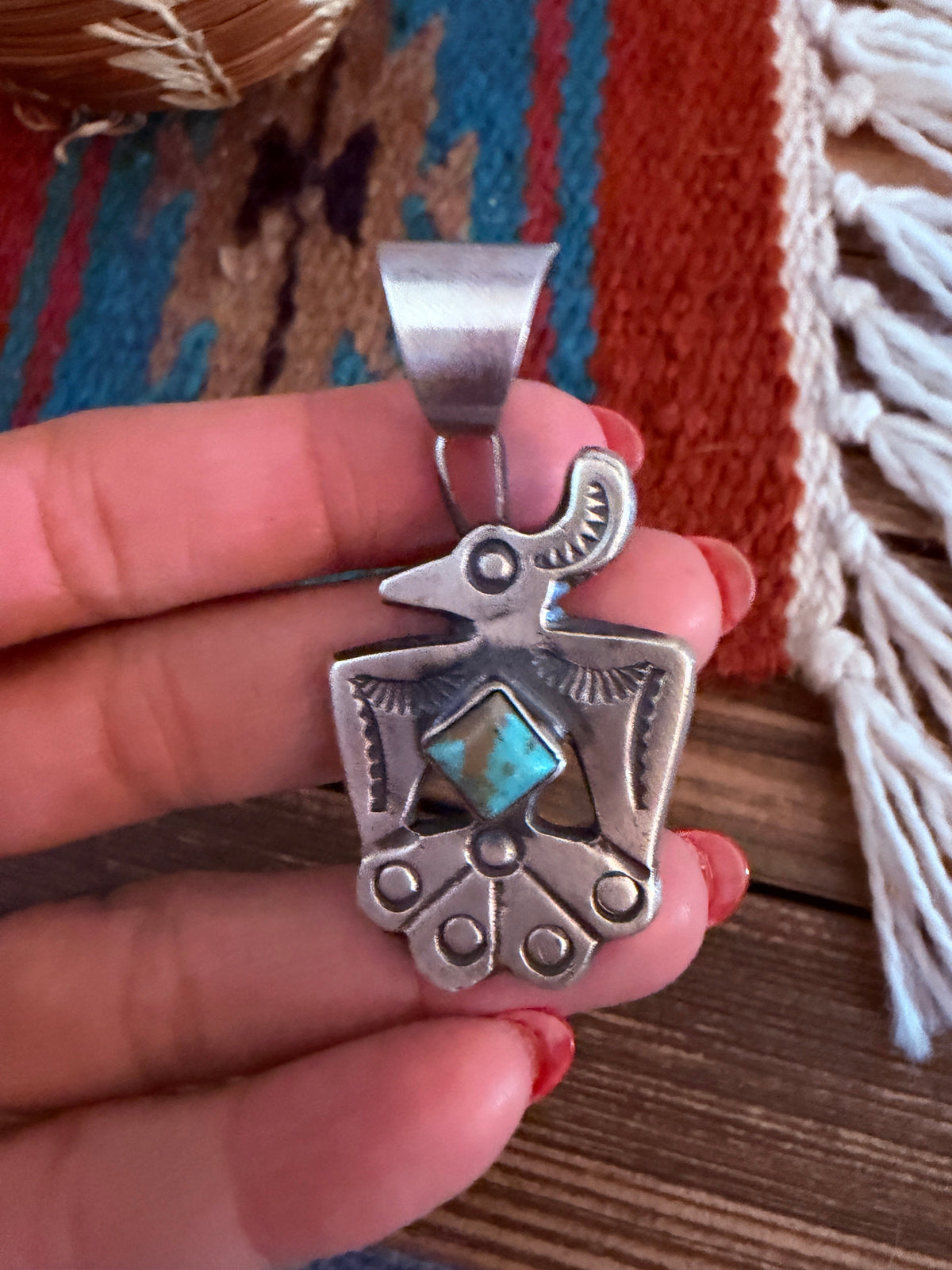 Handcrafted Sterling Silver & Turquoise Thunderbird Pendant by Chimney Butte