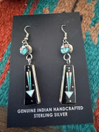 Handcrafted Multi Stone & Sterling Silver Inlay Sun Face Dangle Earrings