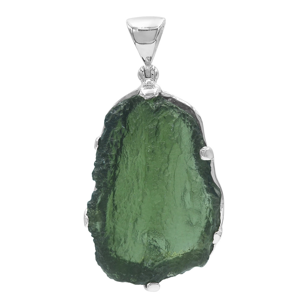 Starborn Natural Rough Moldavite Prong Set Pendant in Sterling Silver (30-39ct)