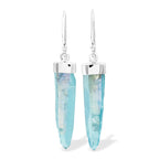 Starborn Aqua Aura Quartz Crystal Point Sterling Silver Drop Earrings