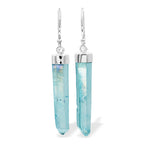 Starborn Aqua Aura Quartz Crystal Point Sterling Silver Drop Earrings