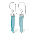 Starborn Aqua Aura Quartz Crystal Point Sterling Silver Drop Earrings