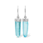 Starborn Aqua Aura Quartz Crystal Point Sterling Silver Drop Earrings