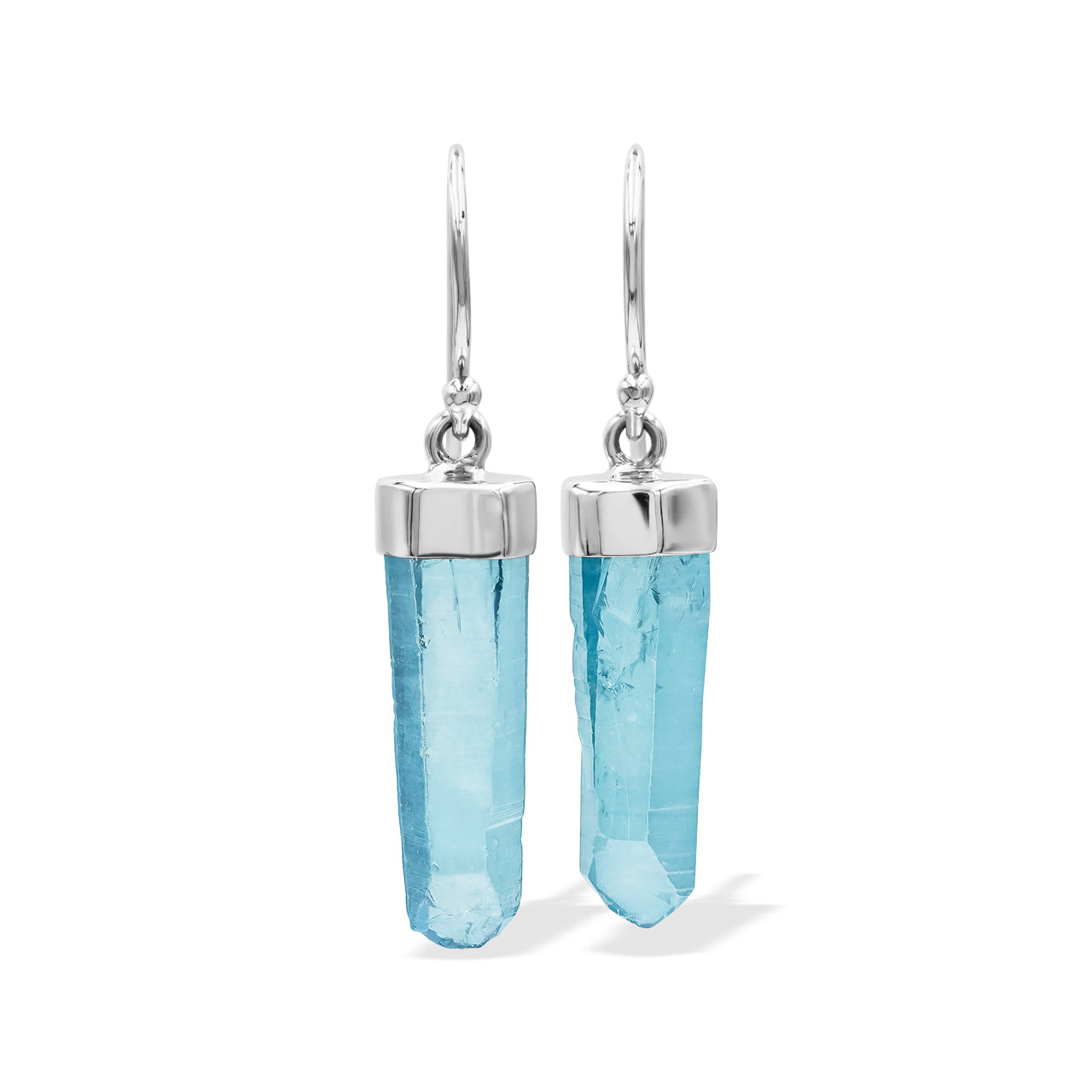 Starborn Aqua Aura Quartz Crystal Point Sterling Silver Drop Earrings