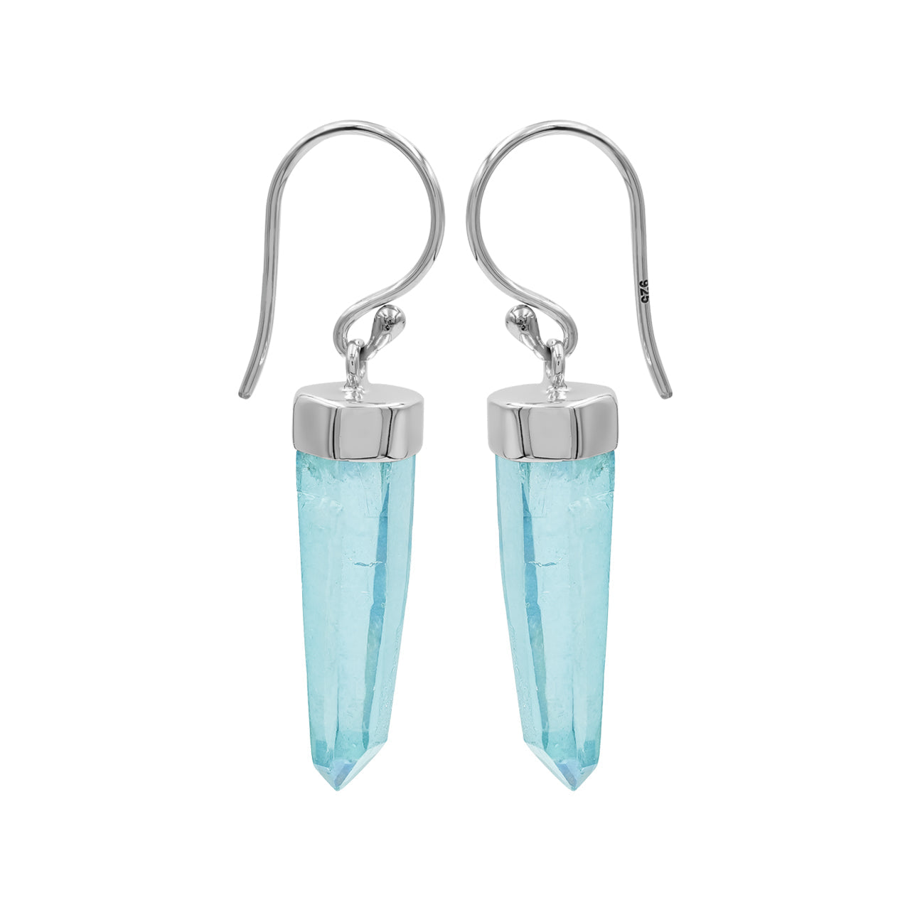 Starborn Aqua Aura Quartz Crystal Point Sterling Silver Drop Earrings