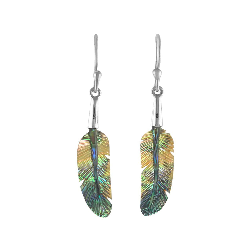 Starborn Carved Abalone Shell Feather Earrings in Sterling Silver