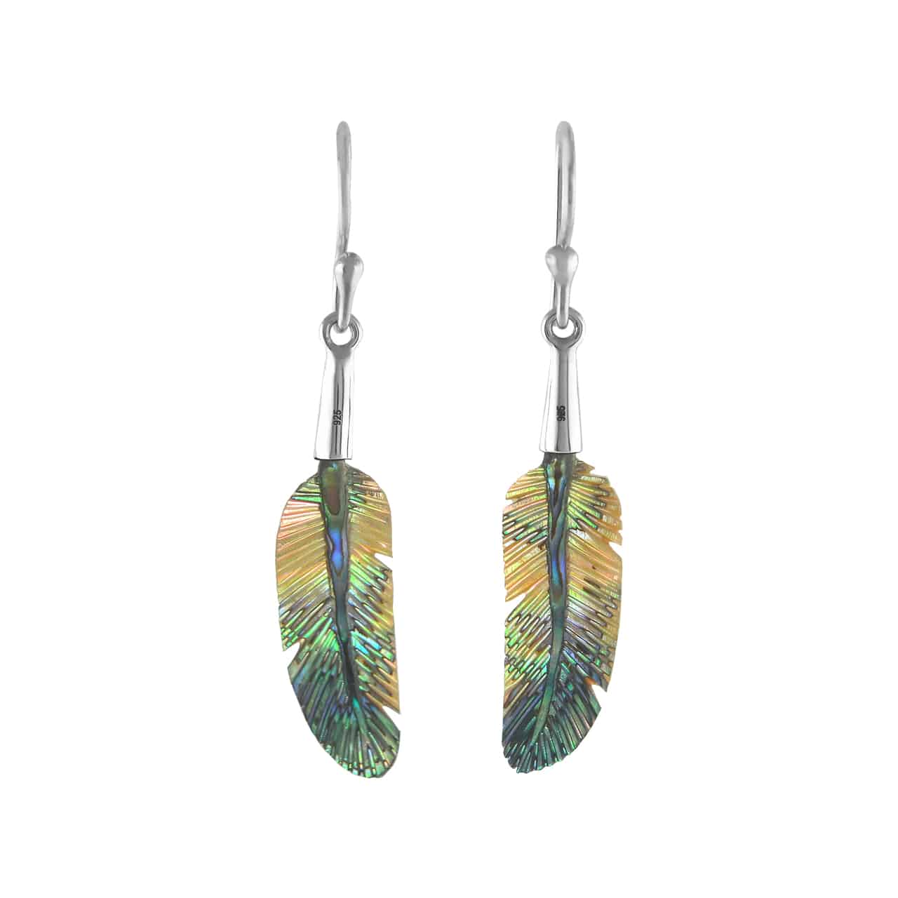 Starborn Carved Abalone Shell Feather Earrings in Sterling Silver