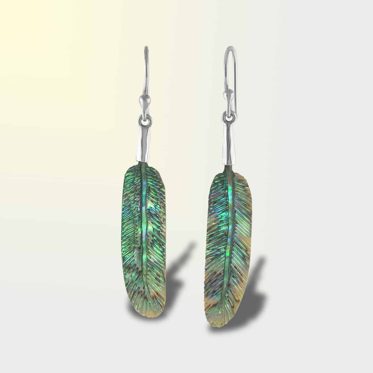 Starborn Carved Abalone Shell Feather Earrings in Sterling Silver