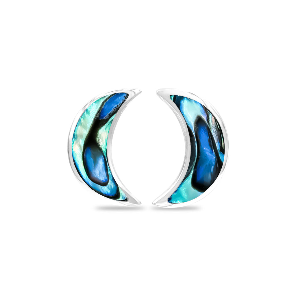 Starborn Gemstone Crescent Moon Post Style Earrings in Sterling Silver