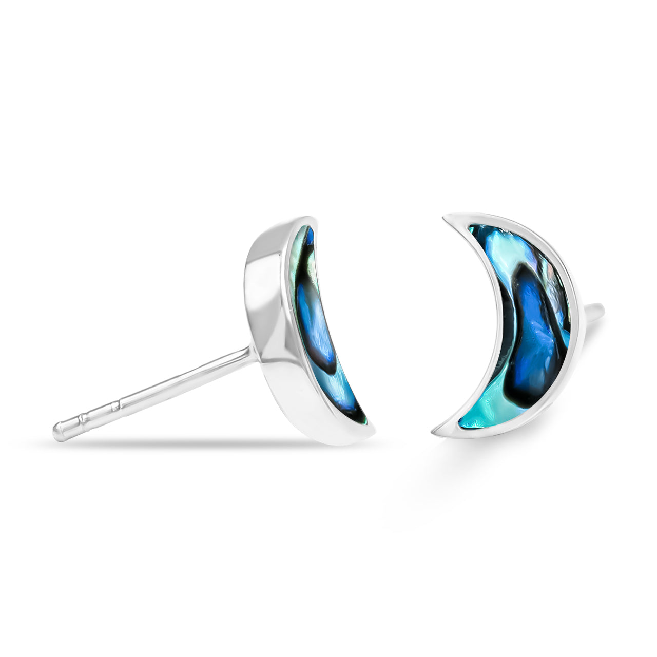 Starborn Gemstone Crescent Moon Post Style Earrings in Sterling Silver