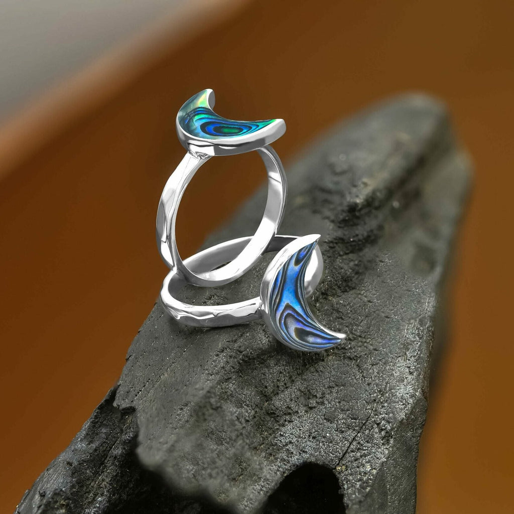 Starborn Abalone Shell Crescent Moon Rings in Sterling Silver