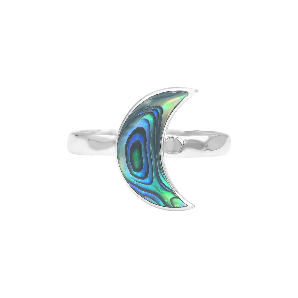 Starborn Abalone Shell Crescent Moon Rings in Sterling Silver