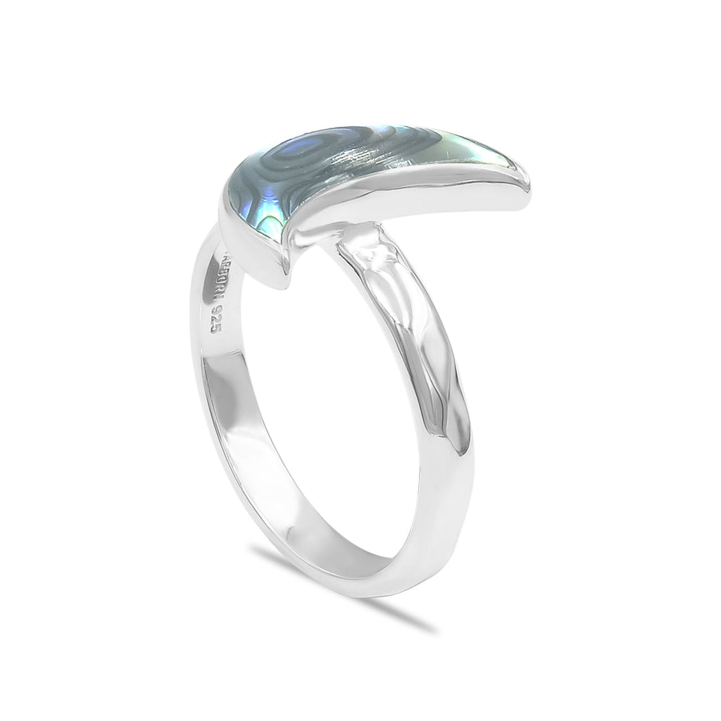 Starborn Abalone Shell Crescent Moon Rings in Sterling Silver