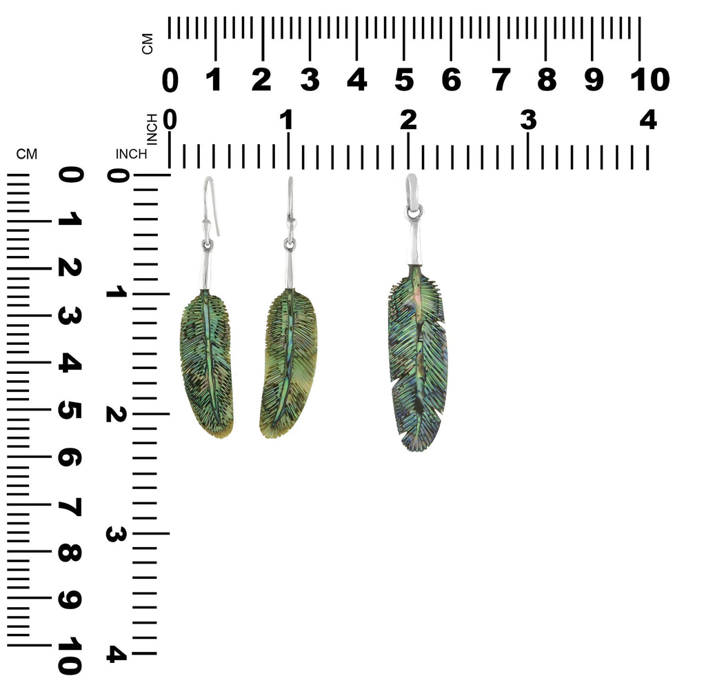 Starborn Abalone Shell Feather Pendant and Earrings Set in Sterling Silver