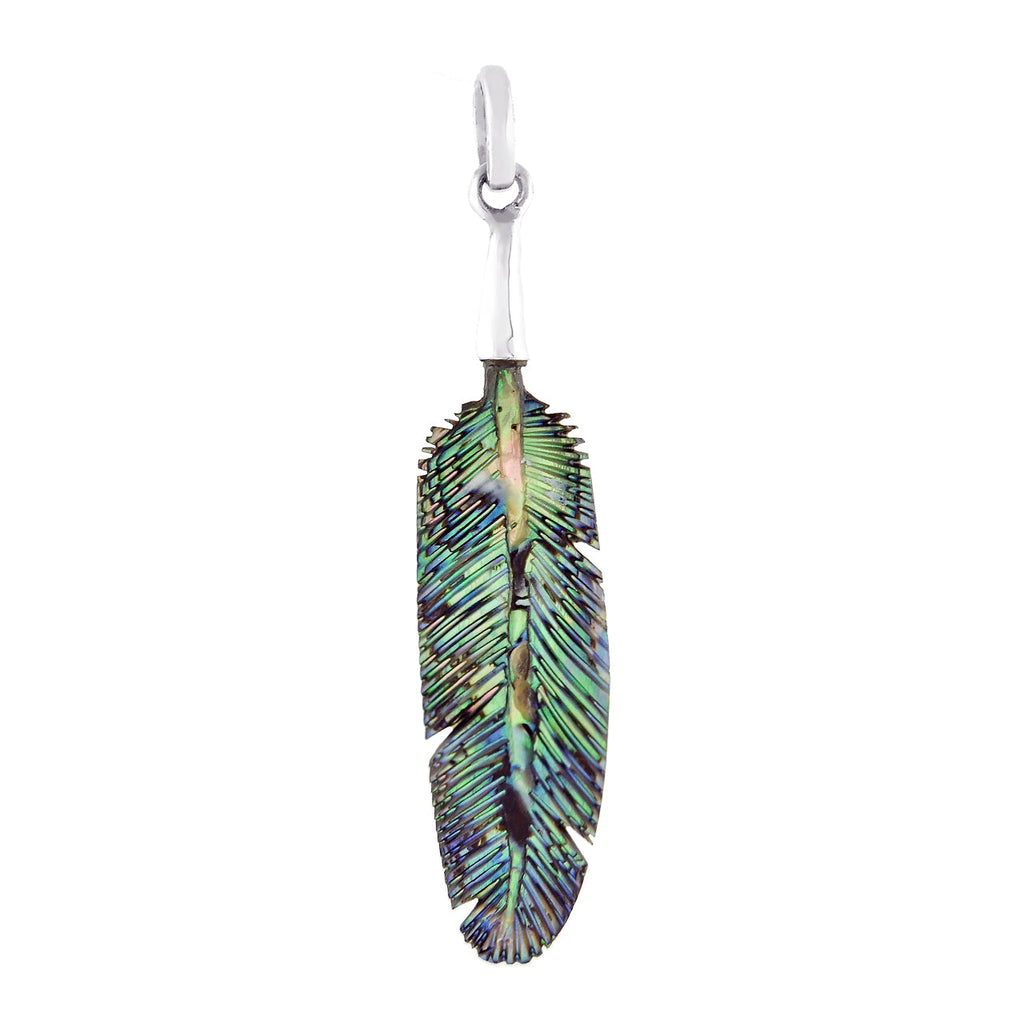 Starborn Abalone Shell Feather Pendant and Earrings Set in Sterling Silver