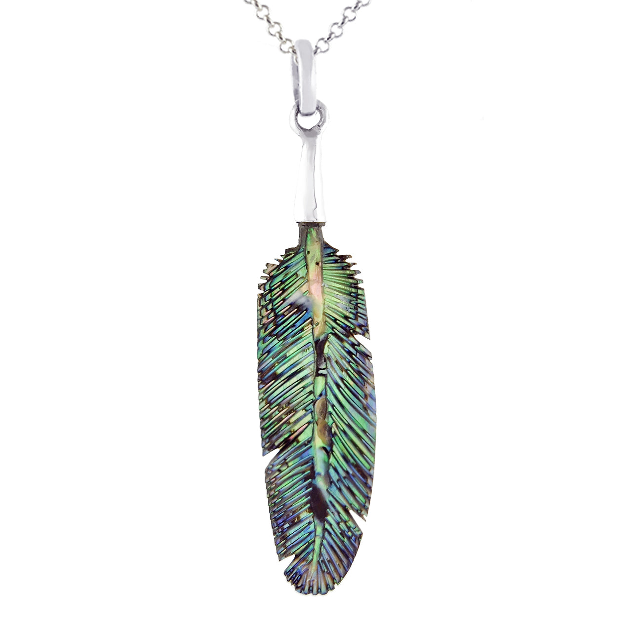 Starborn Abalone Shell Feather Pendant and Earrings Set in Sterling Silver