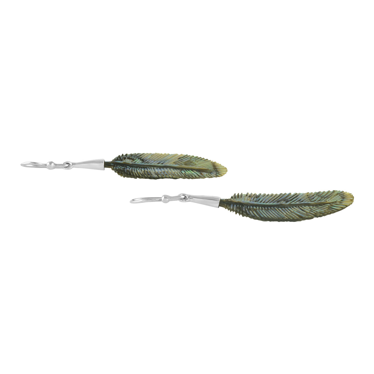 Starborn Abalone Shell Feather Pendant and Earrings Set in Sterling Silver