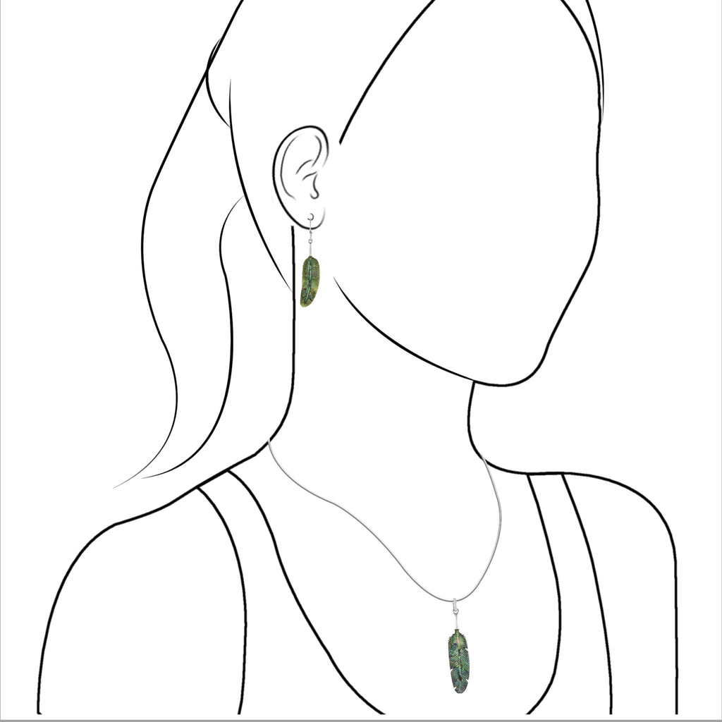 Starborn Abalone Shell Feather Pendant and Earrings Set in Sterling Silver