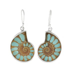 Starborn Ammonite with Turquoise Inlay Earrings in Sterling Silver