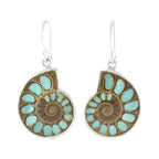 Starborn Ammonite with Turquoise Inlay Earrings in Sterling Silver