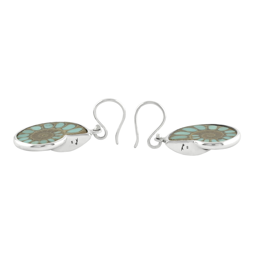 Starborn Ammonite with Turquoise Inlay Earrings in Sterling Silver