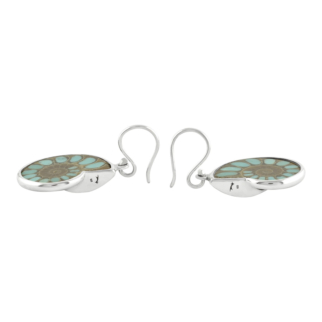 Starborn Ammonite with Turquoise Inlay Earrings in Sterling Silver