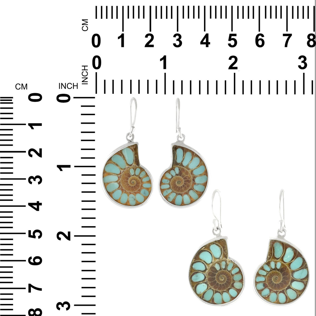 Starborn Ammonite with Turquoise Inlay Earrings in Sterling Silver