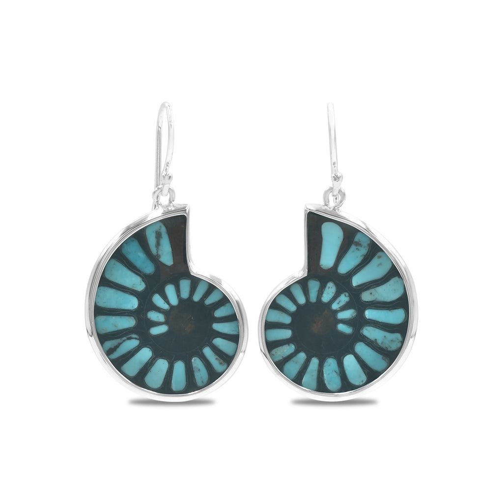 Starborn Turquoise Inlaid Black Ammonite Earrings in Sterling Silver