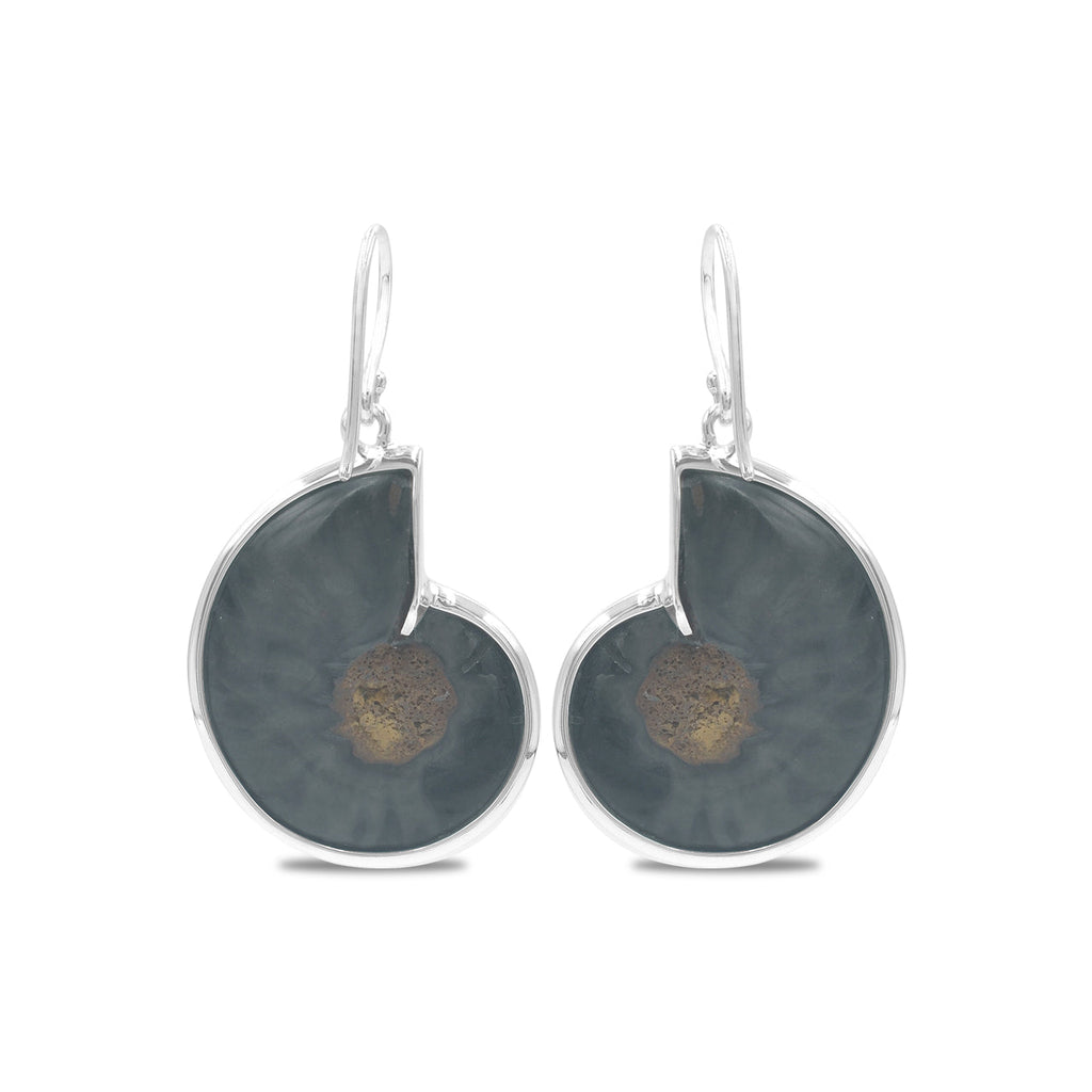 Starborn Turquoise Inlaid Black Ammonite Earrings in Sterling Silver