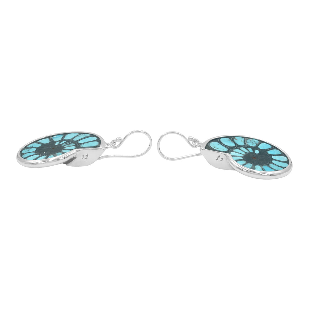 Starborn Turquoise Inlaid Black Ammonite Earrings in Sterling Silver
