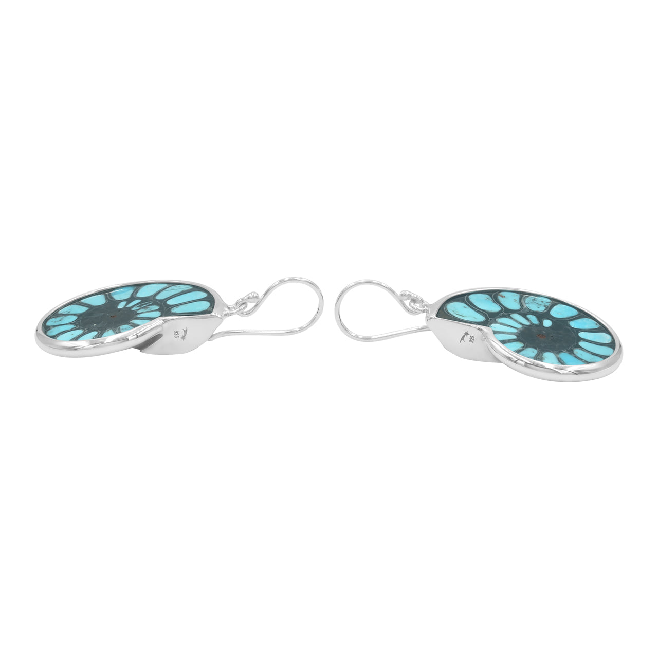 Starborn Turquoise Inlaid Black Ammonite Earrings in Sterling Silver