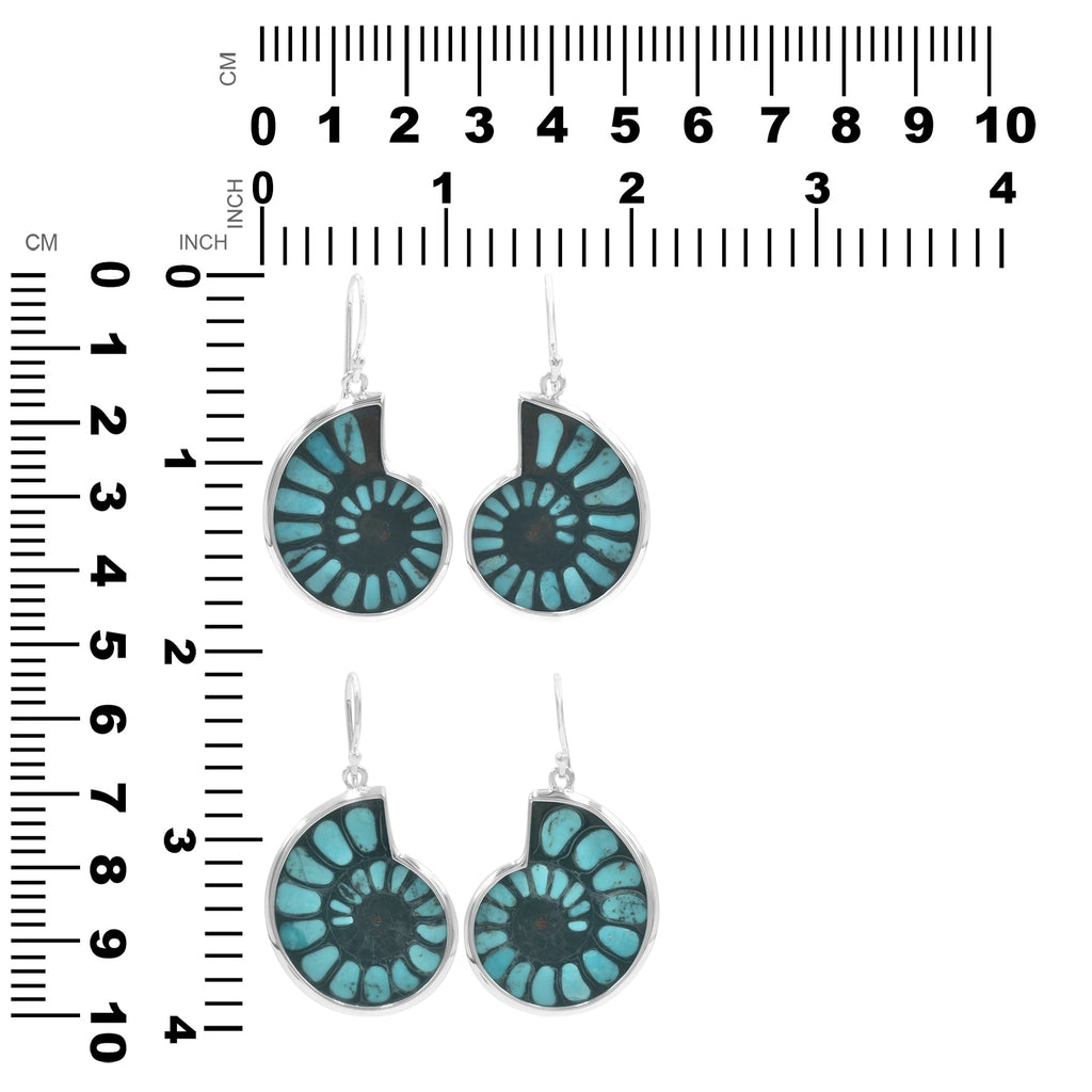 Starborn Turquoise Inlaid Black Ammonite Earrings in Sterling Silver