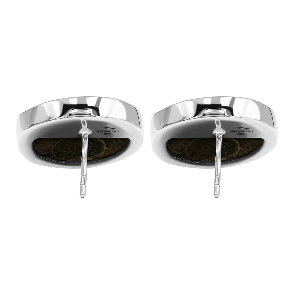 Starborn Ammonite with Abalone Shell Inlay Post Style Earrings in Sterling Silver
