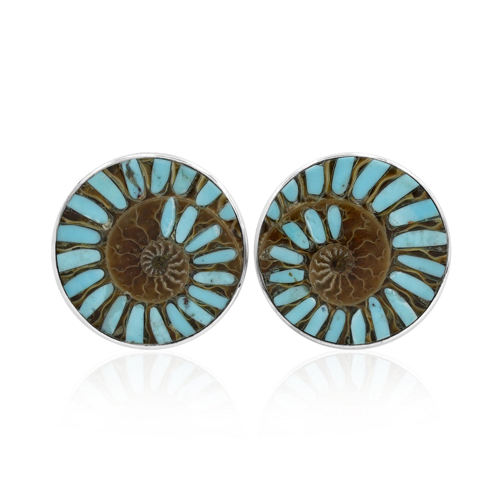 Starborn Ammonite with Sleeping Beauty Turquoise Inlay Post Earrings in Sterling Silver