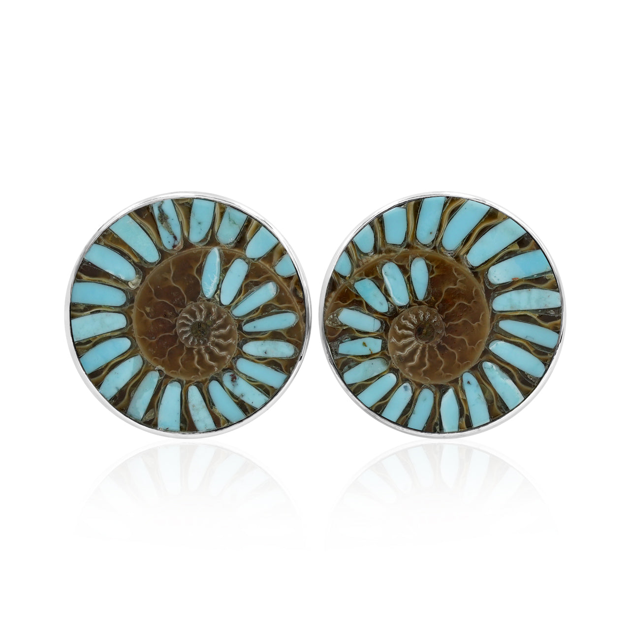 Starborn Ammonite with Sleeping Beauty Turquoise Inlay Post Earrings in Sterling Silver