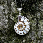 Starborn Mother of Pearl Inlaid Ammonite Pendant in Sterling Silver