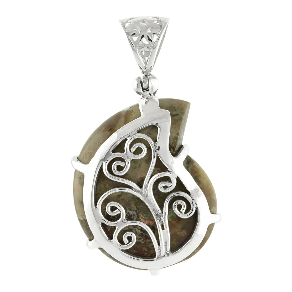 Starborn Ammonite with Mother of Pearl Inlay, Prong Set Pendant