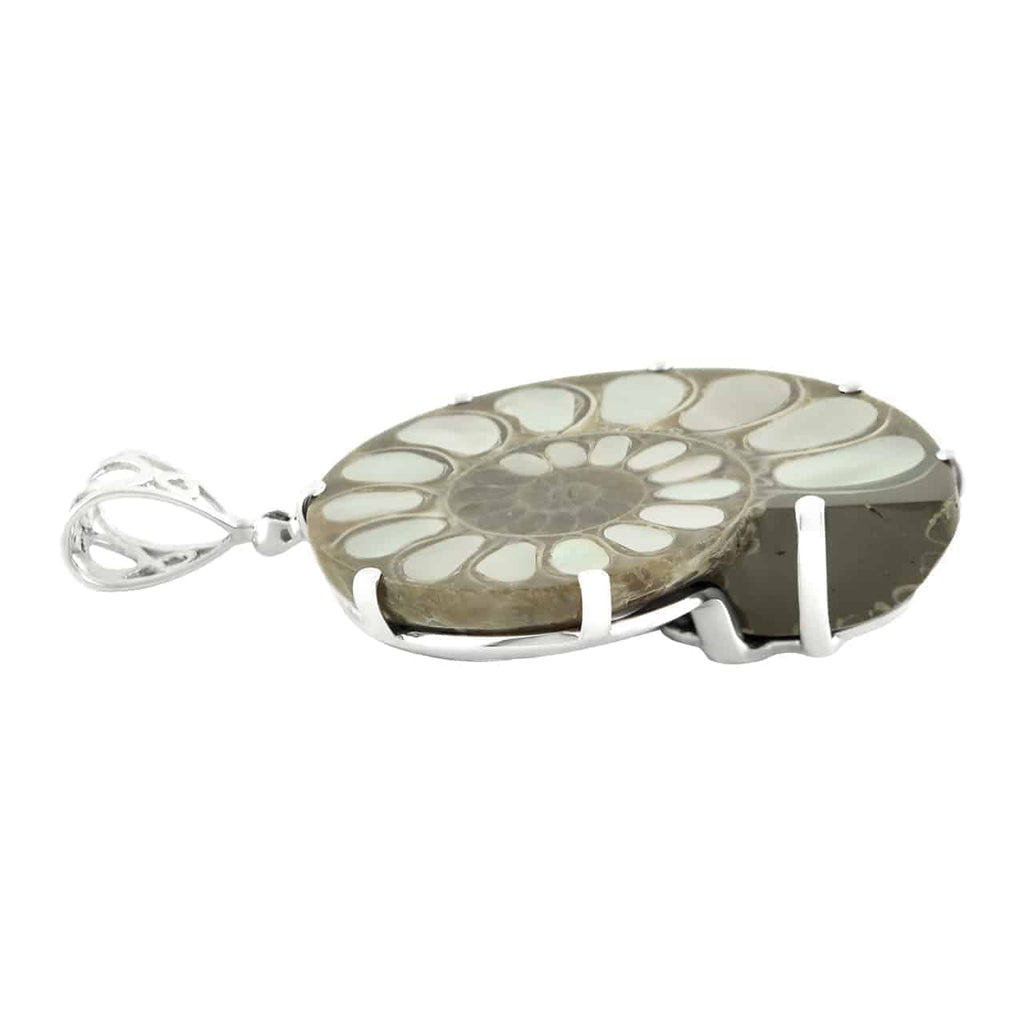 Starborn Ammonite with Mother of Pearl Inlay, Prong Set Pendant