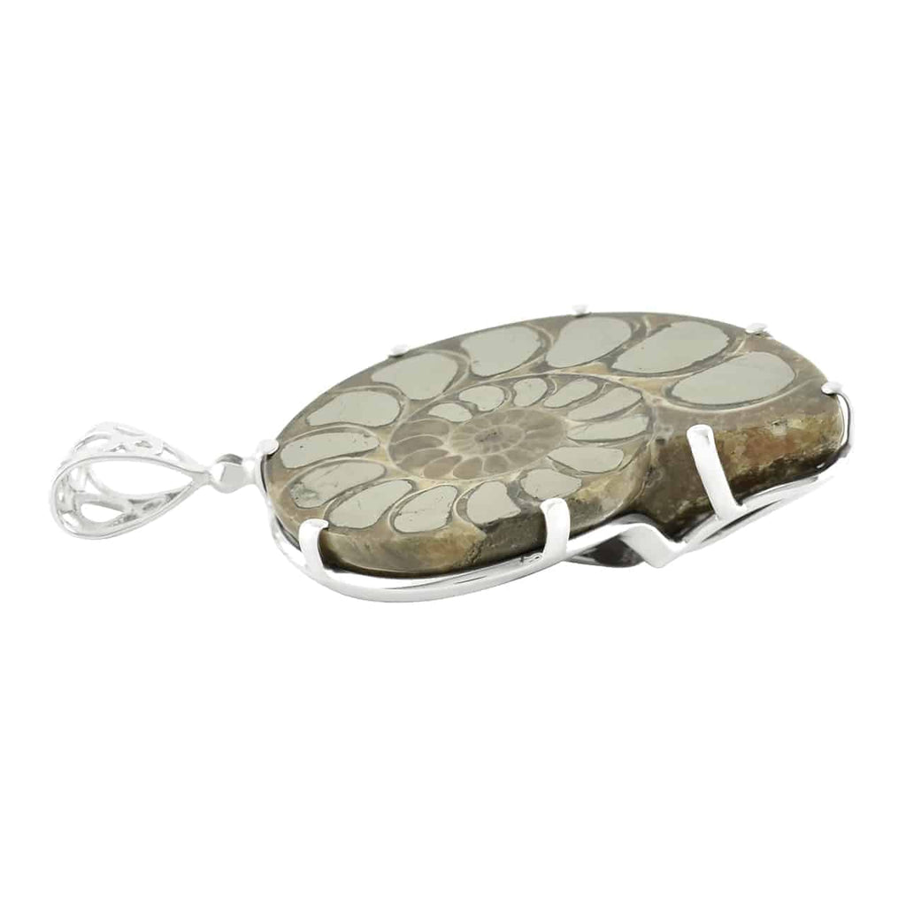 Starborn Pyrite Inlaid Ammonite Pendant with Sterling Silver Filigree Detail - Large